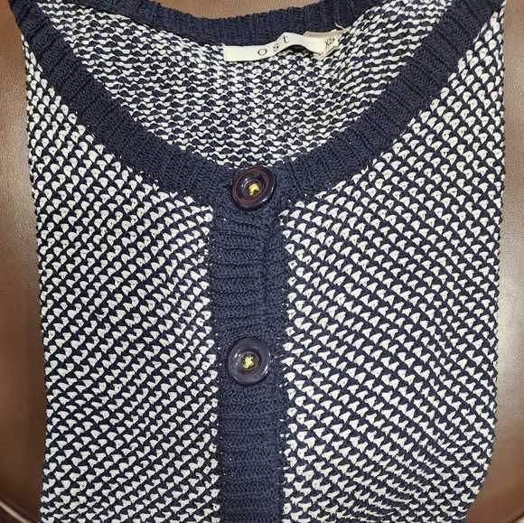 OST XS Knit Cardigan buttonup sweater Navy & green - Picture 10 of 12